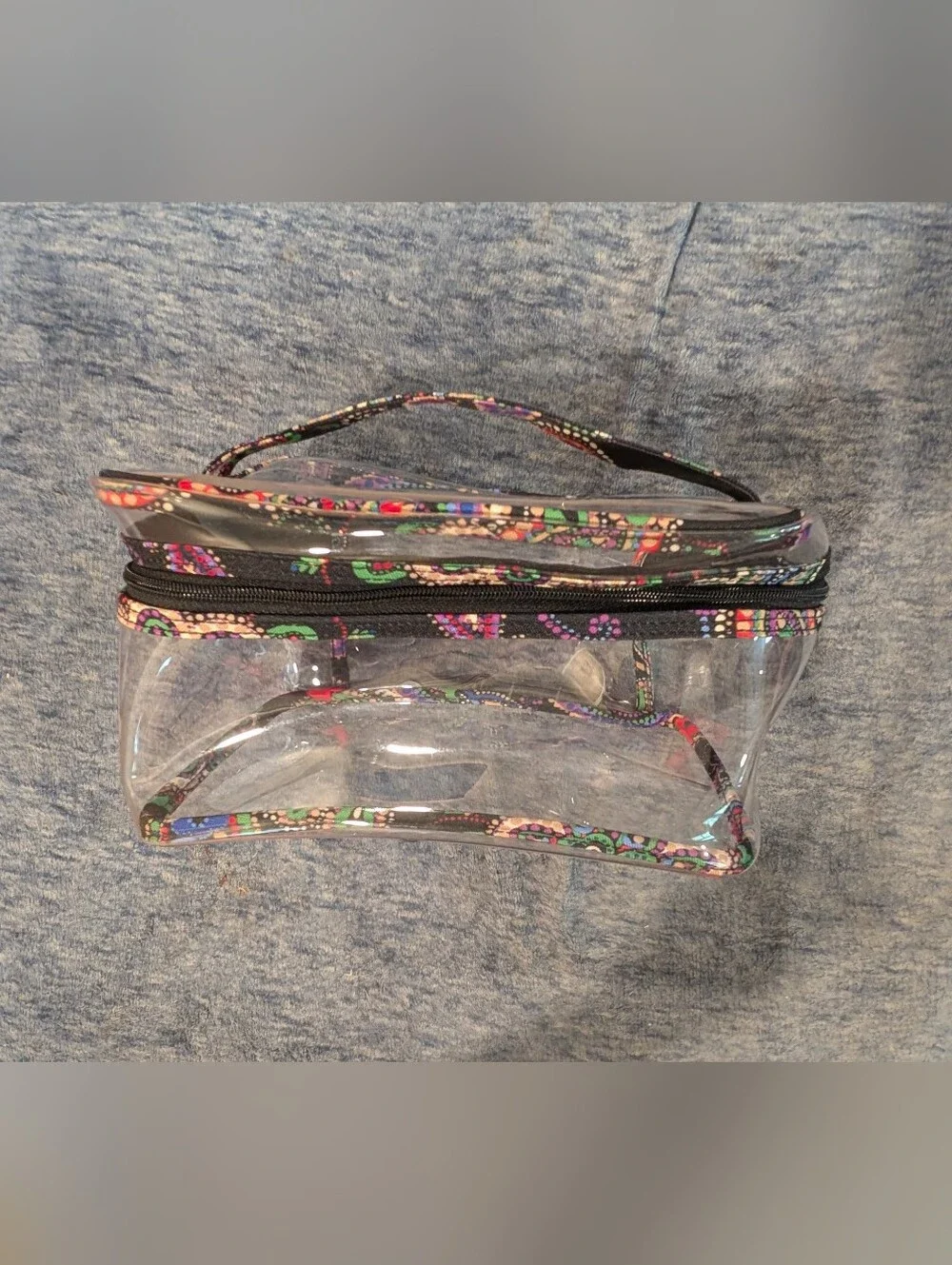 Vera Bradley Clear Cosmetic Case with Multicolor Floral Paisley Trim